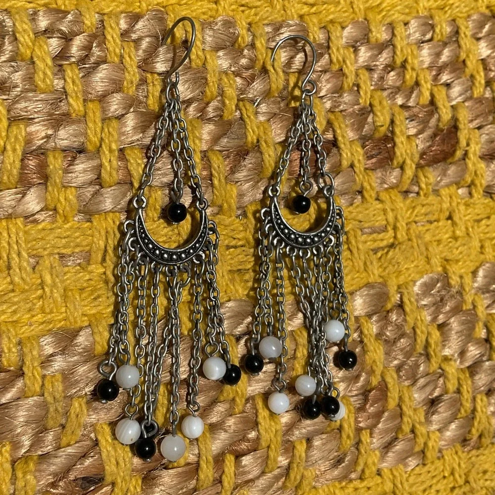 3 Pairs of Vintage Indian Bohemian Beaded Dangle Earrings